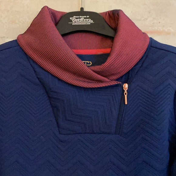 EP Navy Knit Athletic Pullover Ski Navy & Red Stripe Trim 3/4 Zip XS - Picture 3 of 8